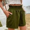 Street Wear Summer Women Army Green Shorts 2021 Polyester Wide Leg Bottoms