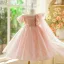 Bling Bling Blushing Pink Beading Pearl Sequins Birthday Flower Girl Dresses 2024 Ball Gown Scoop Neck Puffy Short Sleeve Floor-Length / Long