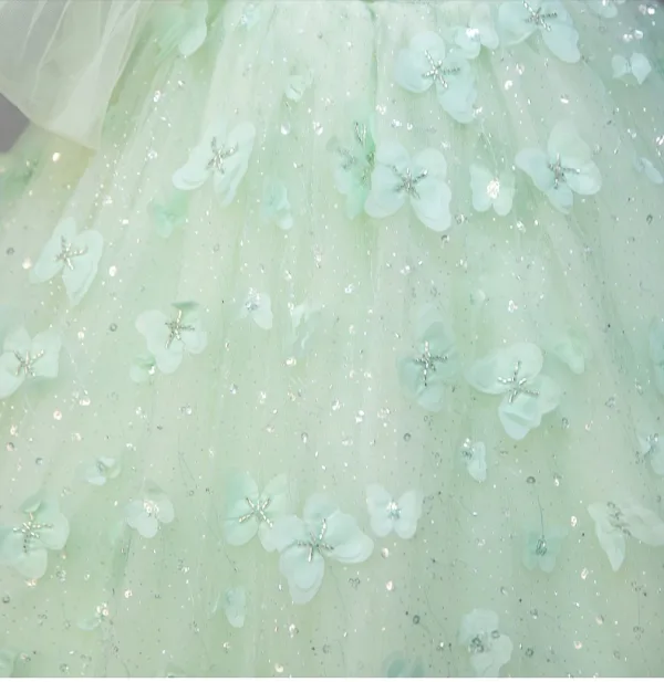 Flower Fairy Sage Green Beading Butterfly Appliques Prom Dresses 2025 Ball Gown Off-The-Shoulder Short Sleeve Backless Floor-Length / Long Prom Formal Dresses Prom Dresses