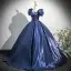 Vintage / Retro Navy Blue Beading Appliques Prom Dresses 2025 Ball Gown Square Neckline Puffy Short Sleeve Backless Floor-Length / Long Prom Formal Dresses