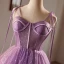 Chic / Belle Lilas Glitter Paillettes Courte Corset  de retour Robe De Graduation 2024 Princesse Bretelles Spaghetti Sans Manches Dos Nu Robe De Ceremonie