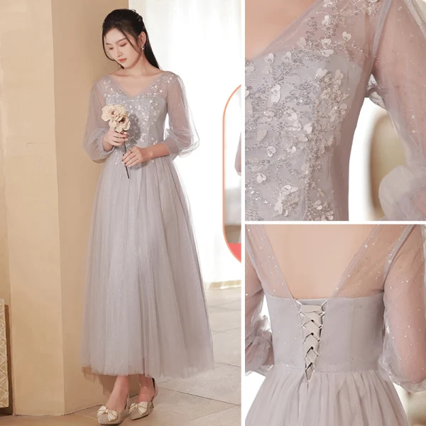 Modest / Simple Sequins Bridesmaid Dresses 2022 A-Line / Princess Short Sleeve Backless Floor-Length / Long Bridesmaid Wedding Party Dresses