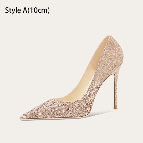 Sparkly Champagne Sequins Wedding Shoes 2025 10 cm Stiletto Heels Pointed Toe Wedding Pumps High Heels