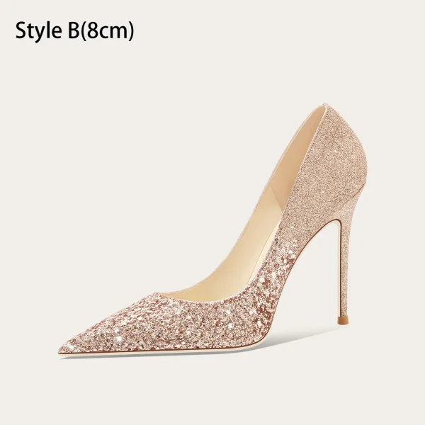 Sparkly Champagne Sequins Wedding Shoes 2025 10 cm Stiletto Heels Pointed Toe Wedding Pumps High Heels