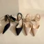 Chic / Beautiful Black Street Wear Womens Sandals 2023 Ankle Strap 7 cm Thick Heels Pointed Toe Sandals High Heels