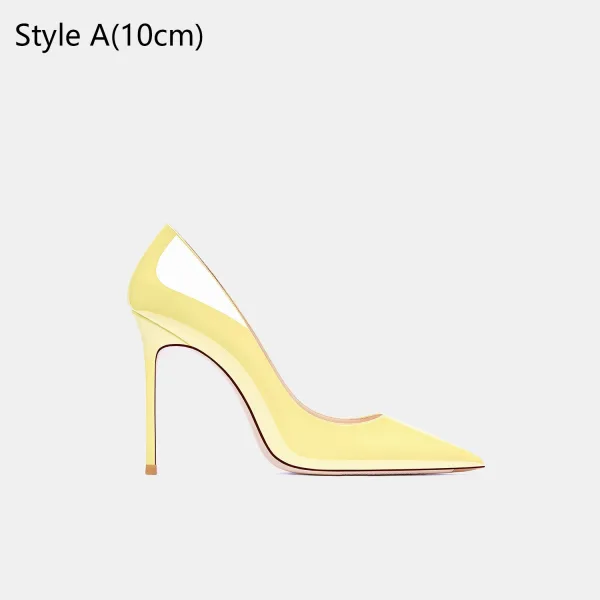Schöne Gelb OL Büro Lackleder Pumps Hochhackige 2026 10 cm Stilettos Spitzschuh Pumps
