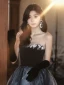 Chic / Beautiful Black Rhinestone Prom Dresses 2024 Ball Gown Strapless Sleeveless Backless Floor-Length / Long Prom Formal Dresses