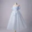 Chic / Beautiful Sky Blue Pearl Sequins Appliques Birthday Flower Girl Dresses 2025 A-Line / Princess Scoop Neck Short Sleeve Backless Floor-Length / Long Flower Girl Dresses