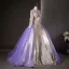 Sparkly Silver Sequins Prom Dresses 2025 Ball Gown V-Neck Long Sleeve Backless Floor-Length / Long Formal Dresses