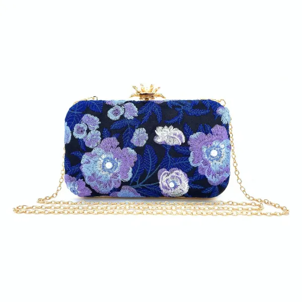 Chic / Beautiful Navy Blue Pearl Lace Flower Outdoor / Garden Clutch Bags 2023