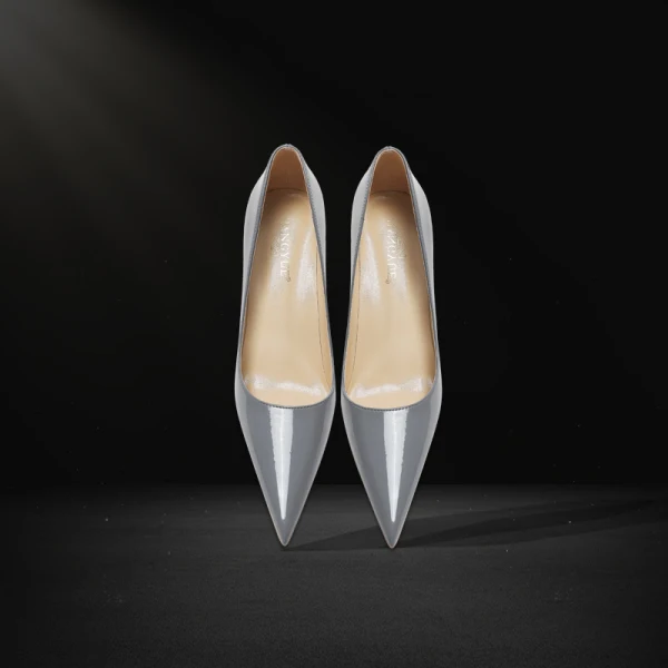 Mode Gris Soirée Cuir Verni Escarpins 2023 Cuir 12 cm Talons Aiguilles À Bout Pointu Escarpins Talons Hauts