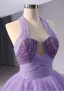 High End Lila Perlenstickerei Pailletten Plissee Ballkleider 2024 Ballkleid Neckholder Ärmellos Rückenfreies Sweep / Pinsel Zug Ball Festliche Kleider