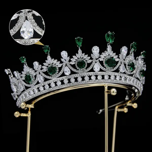 Barock Silver Rhinestone Zirkon Tiara Brud Huvudbonad 2024 Bröllop Tillbehör