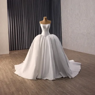 Haut De Gamme Élégant Ivoire Satin Corset Robe De Mariée 2026 Robe Boule Bustier Sans Manches Dos Nu Chapel Train