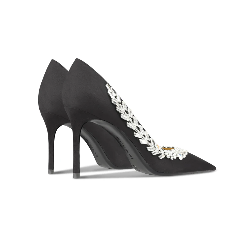 Fashion Black Rhinestone Evening Party Suede Pumps 2024 Leather 10 cm ...