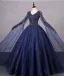 Vintage / Retro Navy Blue Beading Sequins Prom Dresses 2023 Ball Gown V-Neck Sleeveless Backless Floor-Length / Long Formal Dresses