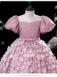 Lovely Candy Pink Glitter Lace Flower Appliques Flower Girl Dresses 2024 Ball Gown Birthday Scoop Neck Puffy Short Sleeve Floor-Length / Long
