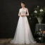 Elegant Leaf Lace Ivory Bridal Wedding Dresses 2021 A-Line / Princess Scoop Neck 3/4 Sleeve Court Train Tulle