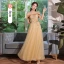 Modest / Simple Champagne Lace Flower Bridesmaid Dresses 2023 A-Line / Princess Short Sleeve Backless Floor-Length / Long Bridesmaid Dresses