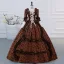 Vintage / Retro Medieval Champagne Lace Flower Ruffle Prom Dresses 2025 Ball Gown Square Neckline Bat Sleeve Backless Floor-Length / Long Formal Dresses
