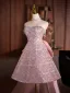 Sjarmerende Bling Bling Rødmende Rosa Beading Rhinestone Paljetter Selskapskjoler 2025 Prinsesse Kjæreste Uten Ermer Ryggløse Sløyfe Knelengde Aften