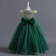 Chic / Belle Bordeaux Paillettes En Dentelle Fleur Anniversaire Robe Ceremonie Fille 2024 Robe Boule Encolure Dégagée Mancherons Noeud Ceinture Longue