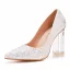 Fashion White Sequins Wedding Shoes 2023 9 cm Transparent Crystal Thick Heels Pointed Toe Wedding Pumps High Heels