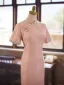 Chinese style Blushing Pink Evening Party Cheongsam 2025 Trumpet / Mermaid High Neck Short Sleeve Tea-length