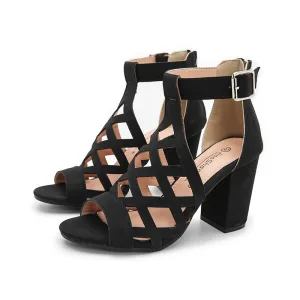 Chic Belle Marron Vêtement De Rue Percé Sandales Femme 2022 T Strap 8 Cm Talons Épais Peep Toes Bout Ouvert Sandales Talons Hauts