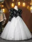 Vintage / Retro Black Glitter Birthday Flower Girl Dresses 2025 Ball Gown Square Neckline Puffy Long Sleeve Floor-Length / Long