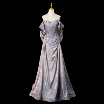 Sparkly Sexy Purple Beading Sequins Prom Dresses 2025 Trumpet Mermaid Off The Shoulder Short Sleeve Backless Bow Floor Length Long Prom Formal Dresses