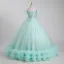 Elegant Sage Green Beading Pearl Sequins Prom Dresses Ball Gown 2023 Off-The-Shoulder Short Sleeve Backless Floor-Length / Long Prom Formal Dresses