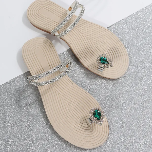 Seksowne Srebrny Lato Plaża Pantofle & Klapki 2022 Rhinestone Peep Toe Płaskie Sandały Damskie