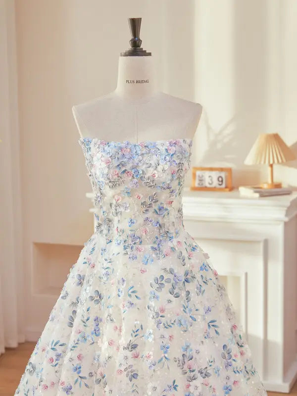 Blomsterfe Himmelen Blå Beading Paljetter Appliques Ballkjoler 2026 Ballkjole Strapless Uten Ermer Ryggløse