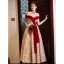 Chic / Beautiful Red Printing Prom Dresses 2023 A-Line / Princess Off-The-Shoulder Sleeveless Backless Floor-Length / Long Prom Formal Dresses