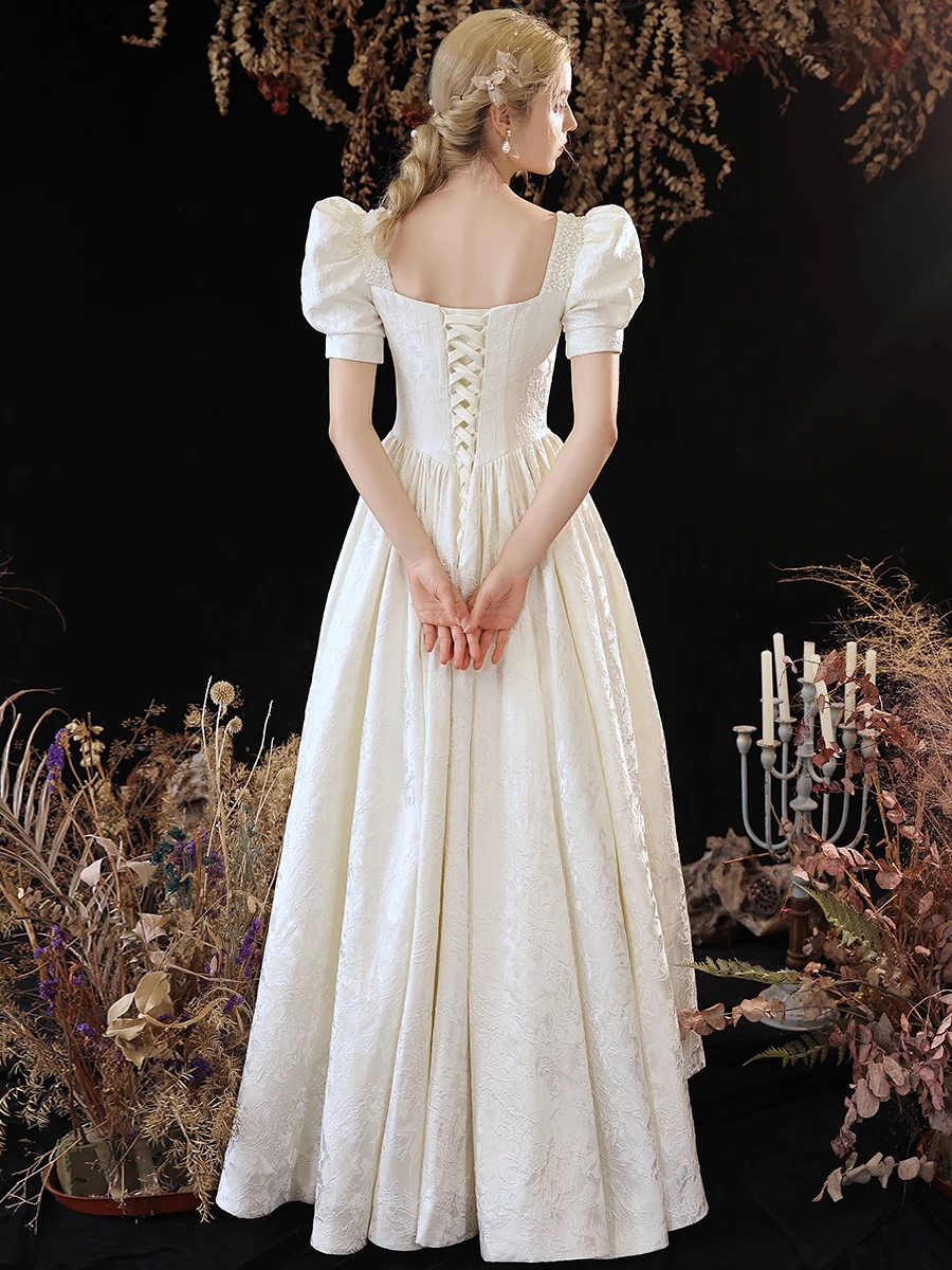Vintage Retro Ivory Satin Homecoming Graduation Dresses Prom Dresses 2023 A-Line Square