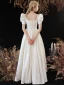 Vintage / Retro Ivory Satin Homecoming Graduation Dresses Prom Dresses 2023 A-Line / Princess Square Neckline Pearl Short Sleeve Backless Floor-Length / Long Formal Dresses
