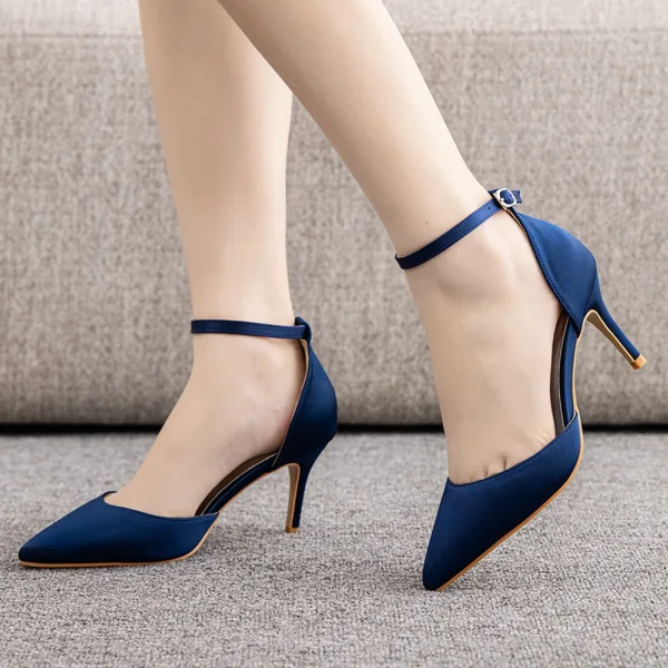 Modest / Simple Black Street Wear Womens Sandals 2023 Ankle Strap 7 cm Stiletto Heels Pointed Toe Sandals High Heels
