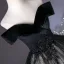 Vintage / Retro Black Beading Sequins Lace Flower Prom Dresses 2025 Ball Gown Off-The-Shoulder Short Sleeve Backless Floor-Length / Long Prom Formal Dresses