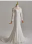 Vintage / Retro White Lace Flower Sweep Train Wedding Dresses 2025 Ball Gown Off-The-Shoulder Long Sleeve Backless