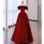 Elegant Burgundy Satin Prom Dresses 2023 A-Line / Princess Ruffle Strapless Sleeveless Backless Floor-Length / Long Prom Formal Dresses