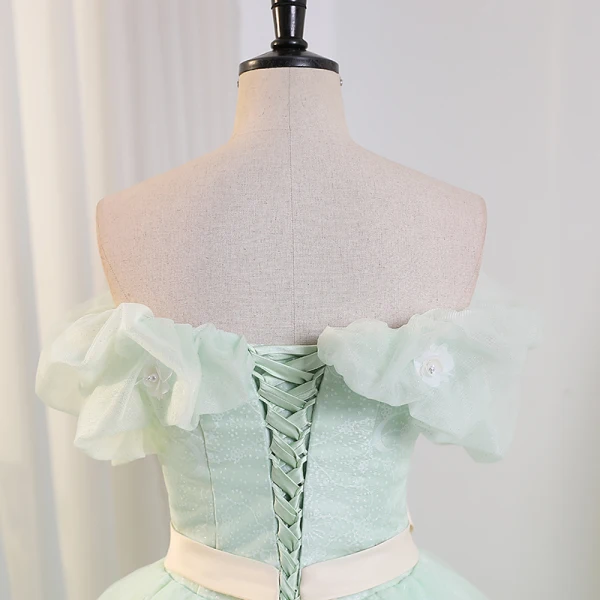 Chic / Beautiful Sage Green Pearl Appliques Prom Dresses 2023 Ball Gown Strapless Sleeveless Backless Bow Sash Floor-Length / Long Prom Formal Dresses