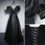 Vintage / Retro Black Satin Evening Dresses 2023 A-Line / Princess V-Neck Puffy Short Sleeve Backless Floor-Length / Long Evening Party Formal Dresses