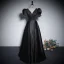 Vintage / Retro Black Satin Evening Dresses 2023 A-Line / Princess V-Neck Puffy Short Sleeve Backless Floor-Length / Long Evening Party Formal Dresses