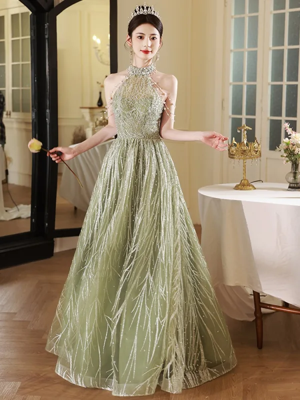 slim fit dress slacks Strapless Sage Green Backless Maxi Dress – FancyVestido main image 0