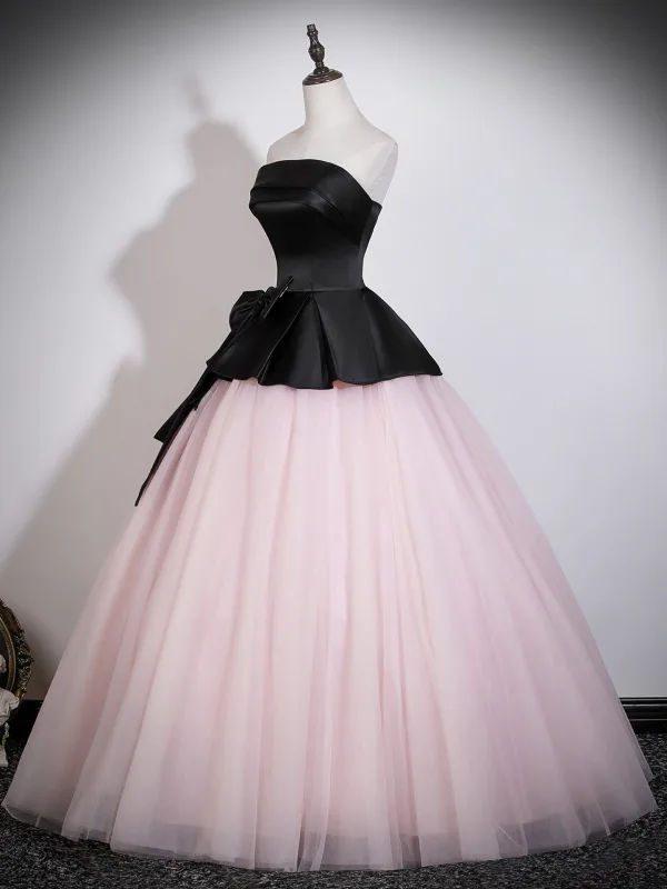 Ethereal Blushing Pink Prom Dresses 2026 Ball Gown Strapless Sleeveless Backless Bow Floor-Length / Long Tulle Formal Dresses