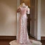 Charmant Rougissant Rose Perlage Perle Paillettes Appliques Robe De Soirée 2024 Trompette / Sirène De l'épaule Sans Manches Dos Nu Longue Soirée Robe De Ceremonie