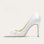 Chic / Beautiful White Beading Rhinestone Flower Wedding Shoes 2024 Leather 10 cm Stiletto Heels Pointed Toe Wedding Pumps High Heels