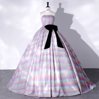 Mode Multi Couleurs Satin Robe De Bal 2022 Robe Boule Bustier Noeud Sans Manches Dos Nu Longue Robe De Ceremonie