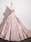 Chic / Beautiful Blushing Pink Appliques Prom Dresses 2025 Ball Gown Off-The-Shoulder Sleeveless Backless Floor-Length / Long Prom Formal Dresses